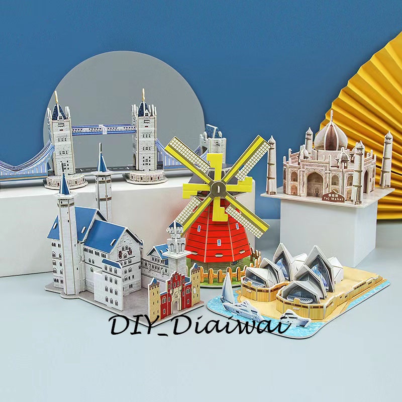 Puzzle 3D DIY bahan foam &amp; paper Global Tourist Attractions / Keajaiban Dunia mainan puzzle edukasi anak