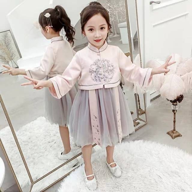 Cheongsam Gaun Anak  Pink Biru Dress Pesta Anak Murah Baju Imlek