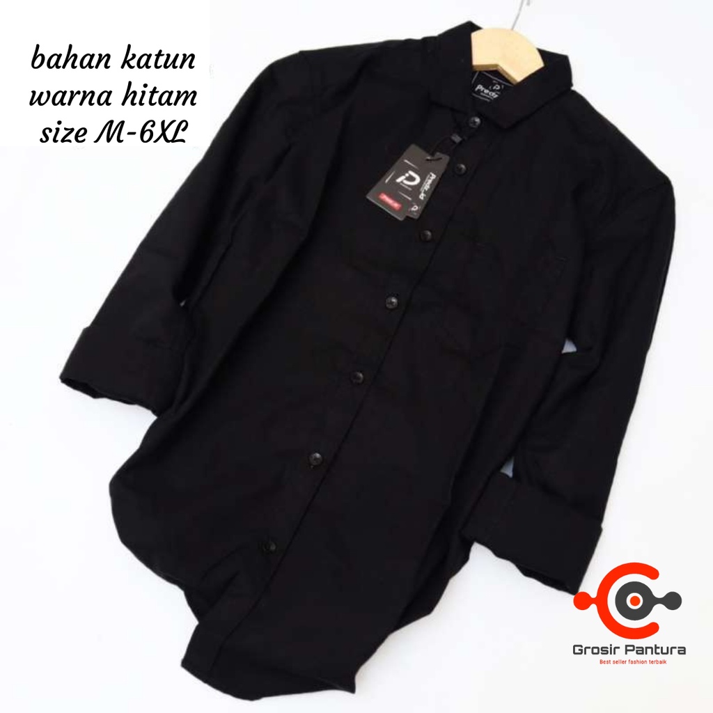 Kemeja Pria Jumbo Lengan Panjang Slimfit Bahan Katun Pria Dewasa Warna Hitam Putih Navi Marun