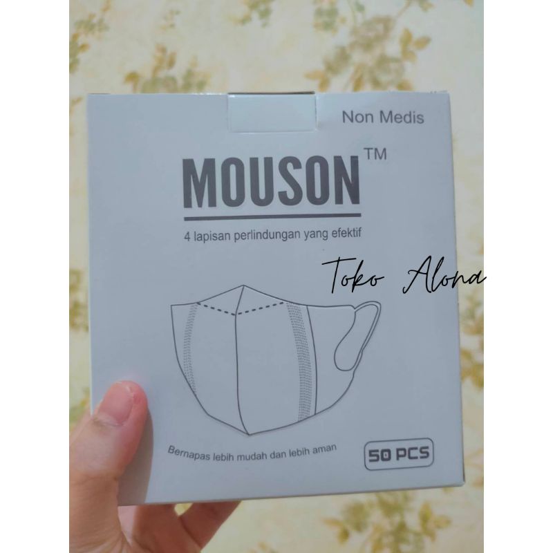 Masker Duckbill Mouson 4 Ply Putih, Hitam, Abu2 Isi 50 Pcs