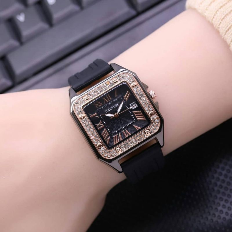 [COD] Jam tangan wanita Cartier Rubber persegi / produk termurah