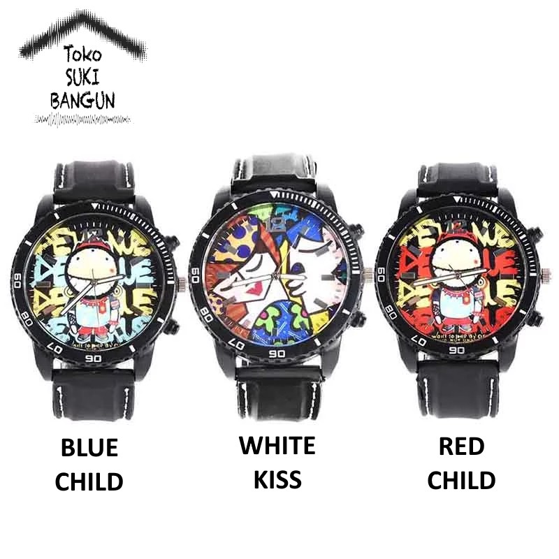 MURAL Graffiti Jam Tangan Pria Men Rubber Watch Strap Casual Fashion