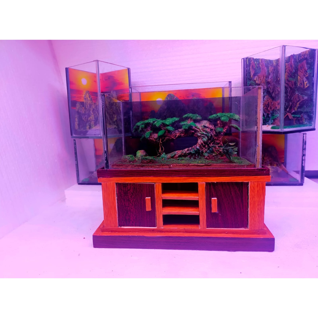 Jual Set Aquarium Kabinet Lemari Keren Aquarium Cupang Soliter Mini Soliter Ikan Cupang