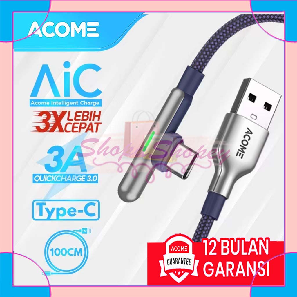 ACOME Gaming Cable Data TYPE-C Fast Charging Kabel Data QC3.0 3 A Garansi 1 Thn AWC010S