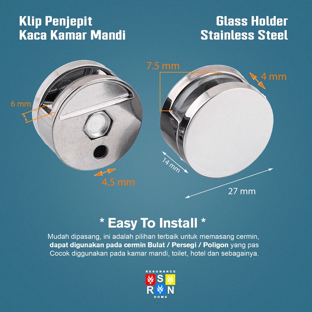 Penjepit Kaca - Cermin Bulat / Glass Holder Resonance Home