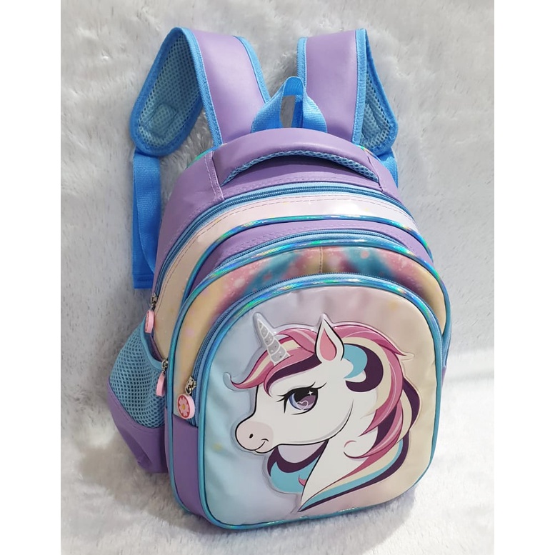 SALE PROMO TERMURAH TAS RANSEL ANAK SEKOLAH PAUD PEREMPUAN GAMBAR KUDA PONY AJAIB BAHAN KAIN SPONGE TAHAN AIR  ( Soft Timbul 11inch  )