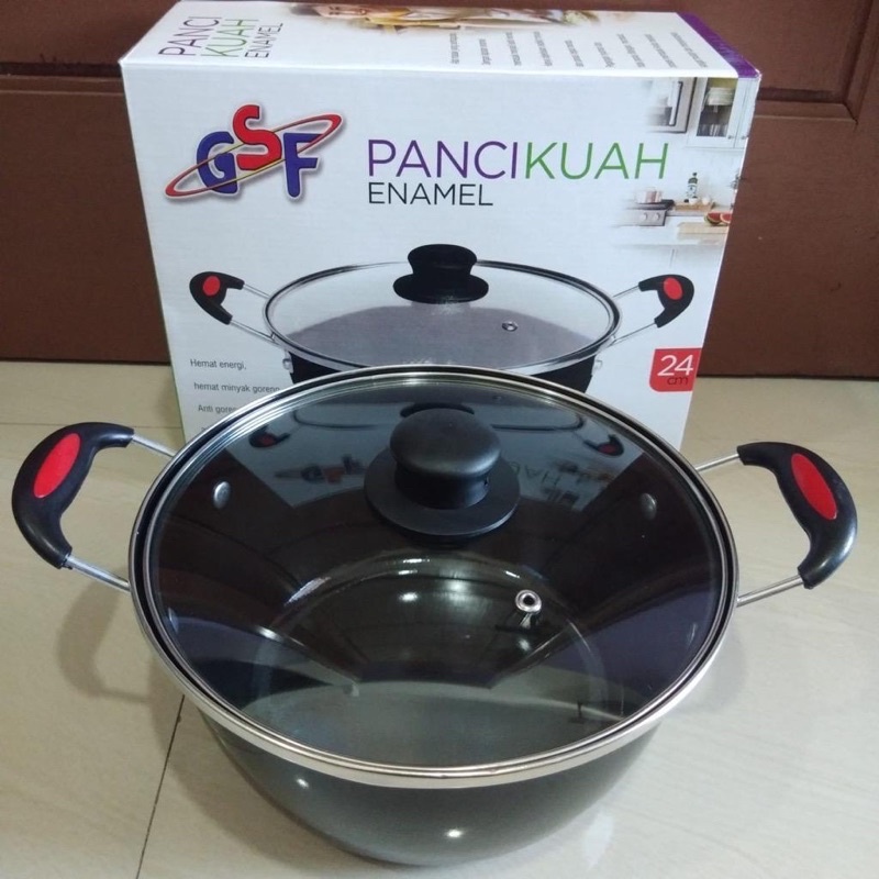 Panci Enamel Anti Lengket GSF 4022 Panci Serbaguna Free Packing Bubble Wrap Tutup Kaca Steamer Wajan Kukus Rebus