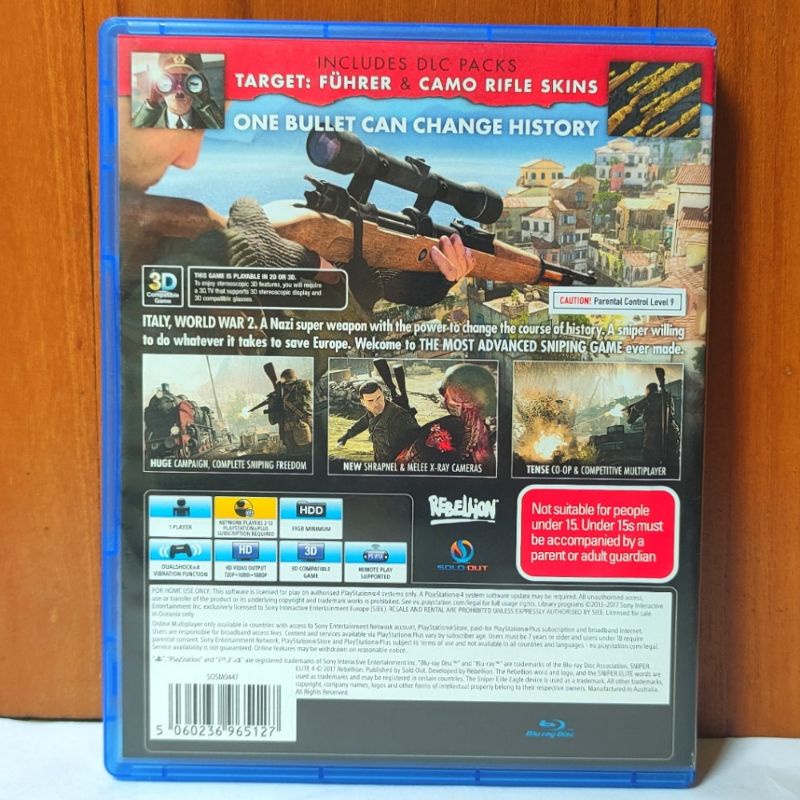 Kaset Sniper Elite 4 PS4 Snipers Elit IV Playstation PS 4 5 CD BD Game Games Tembak Perang Sniperelite Sniperelit Ps4 Ps5