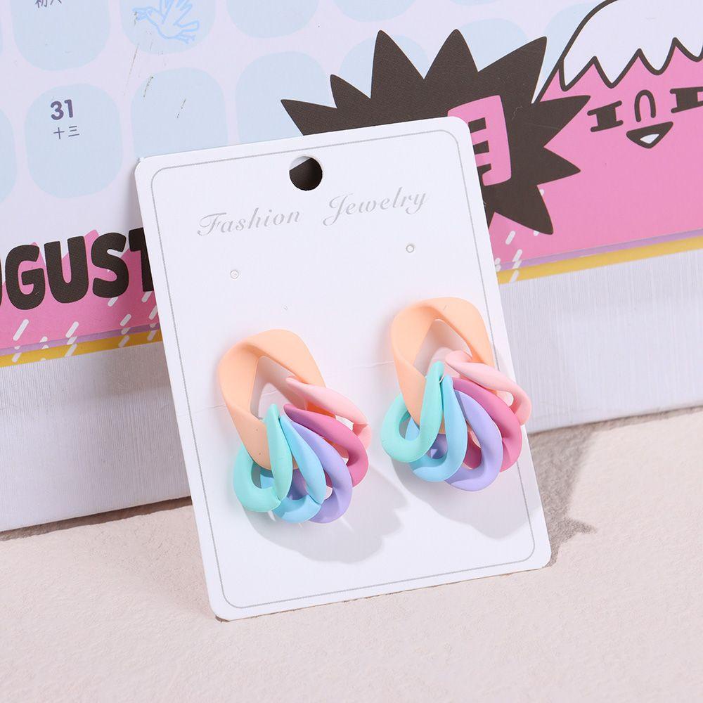 Solighter Anting Fashion Wanita Gadis Rantai Berwarna Musim Panas Menjuntai Telinga Stud