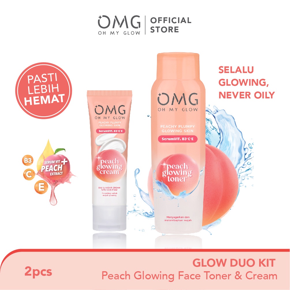 RUMAH CANTIK 354 OMG Oh My Glow Duo (Peach Glowing Toner &amp; Cream) - Toner Multifungsi dan Moisturizer Pelembab Wajah Untuk Wajah Lebih