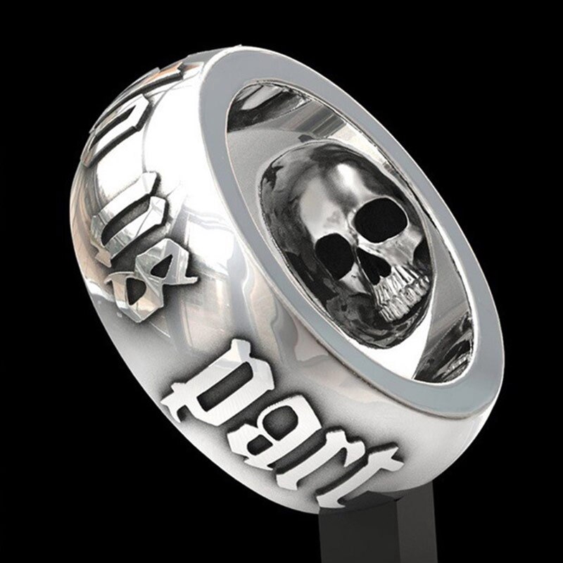 Cincin Desain Tengkorak Warna Hitam Dan Silver Gaya Punk Rock Gothic Untuk Pria