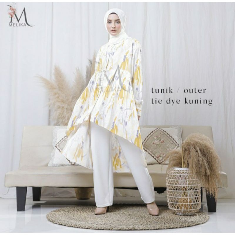 Tunik Wanita / Outer Tie Dye Kuning Motif Cantik Ukuran Besar Jumbo Oversize Bahan Rayon Tye Dye
