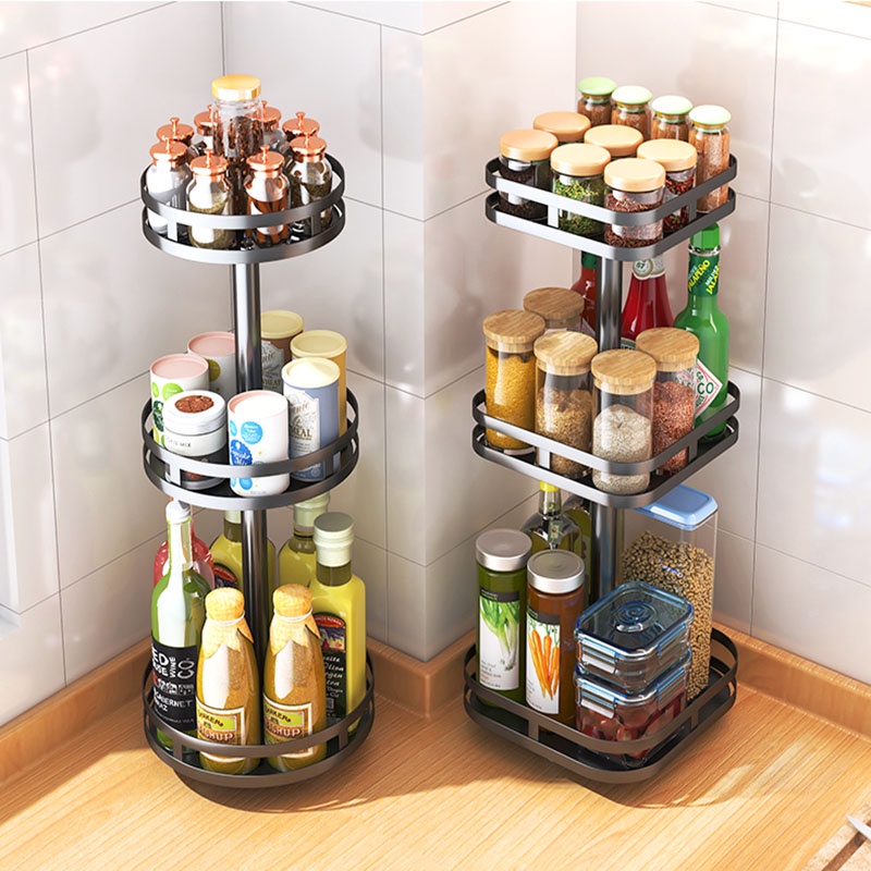 SHENAR NORDIC RACK - RUBY RACK - TROLI 3 Susun Rak Bumbu Putar Berputar 360 Derajat Rak Bumbu Dapur Stainless Rotate Kitchen Spice Rack Organizer