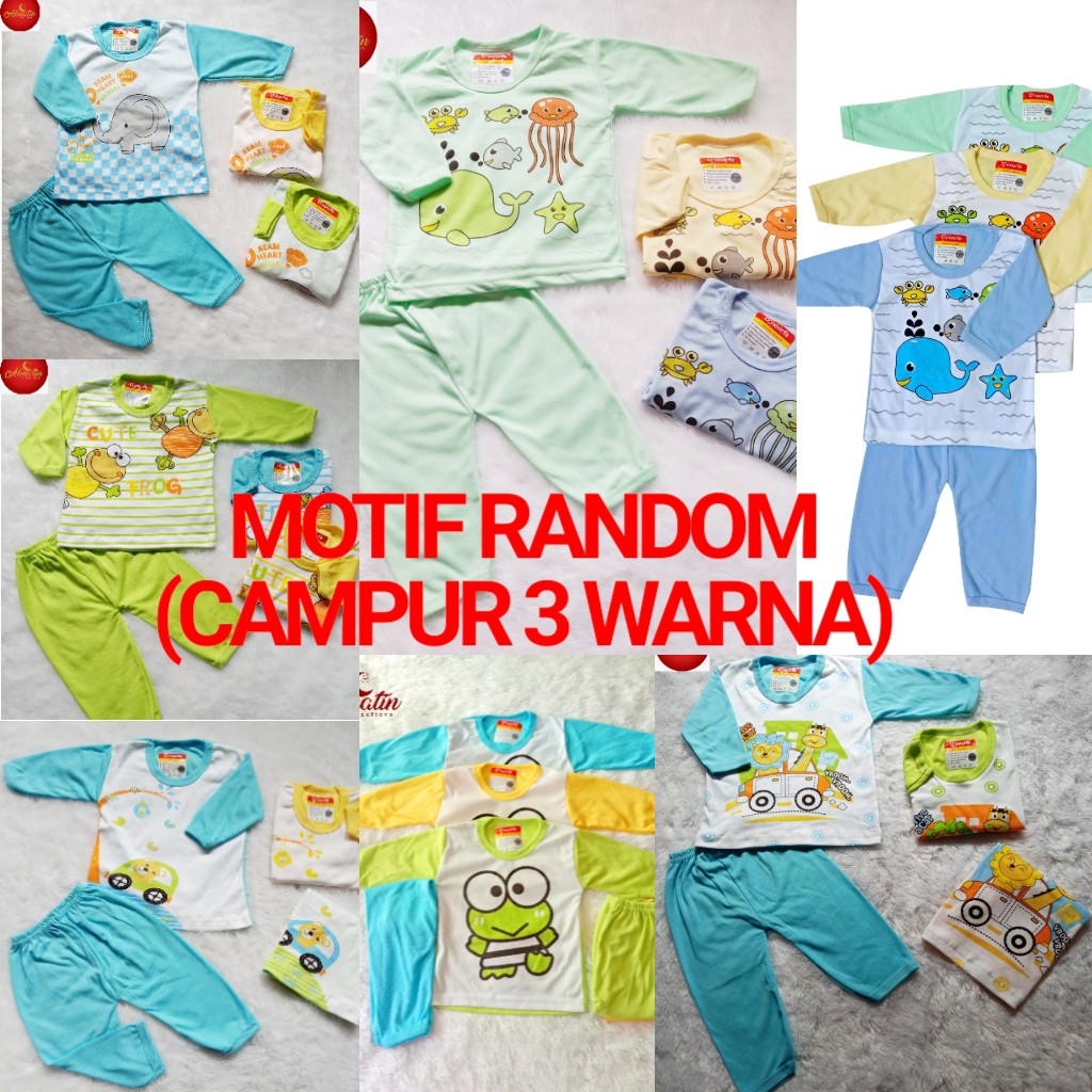 Setelan Baju Bayi Panjang / Dapat 3 Stel Baju Bayi Panjang /  [ 3 SET MOTIF RANDOM ]