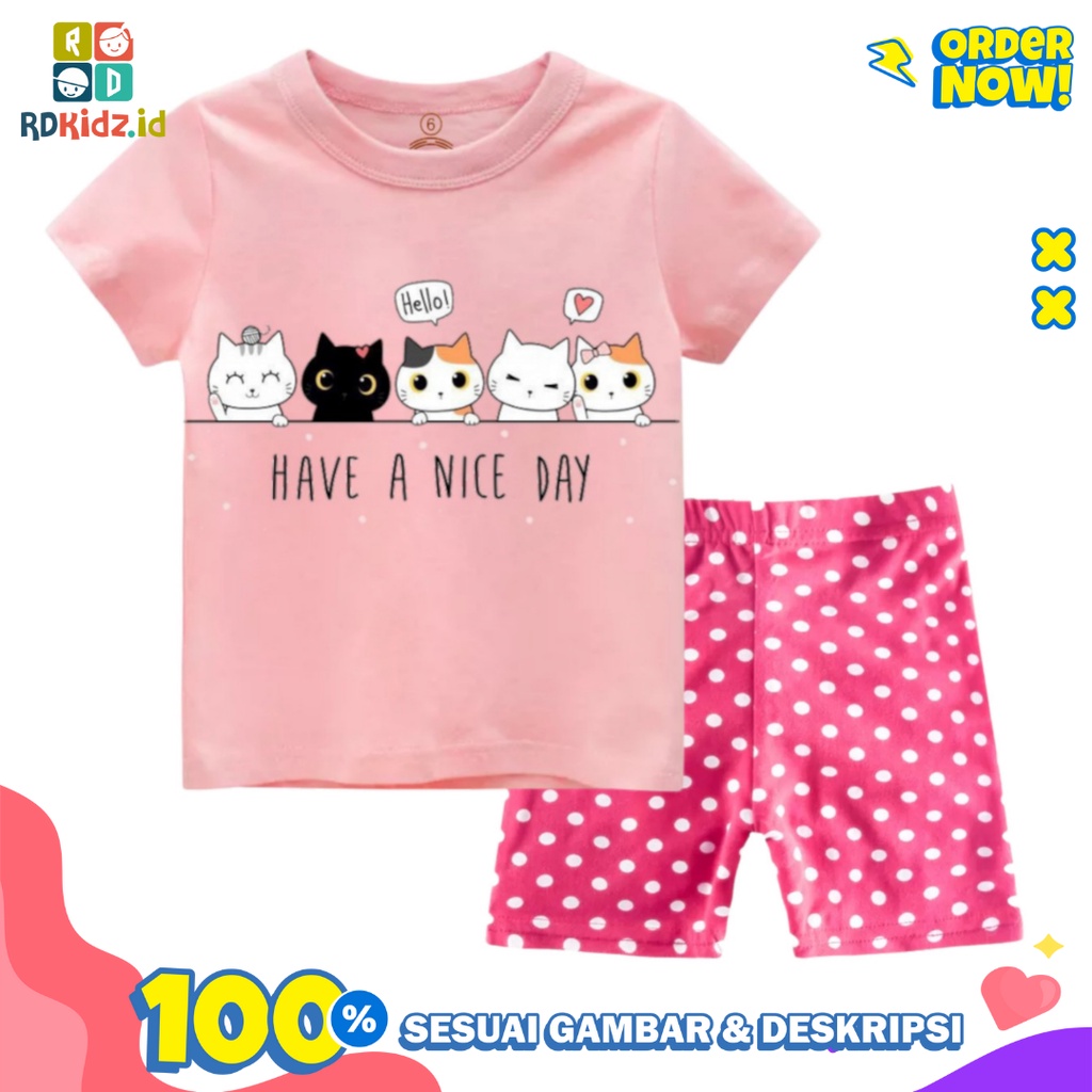 Rdkidzid Setelan Pendek Anak Perempuan / Set Anak Perempuan Motif New 5Cats