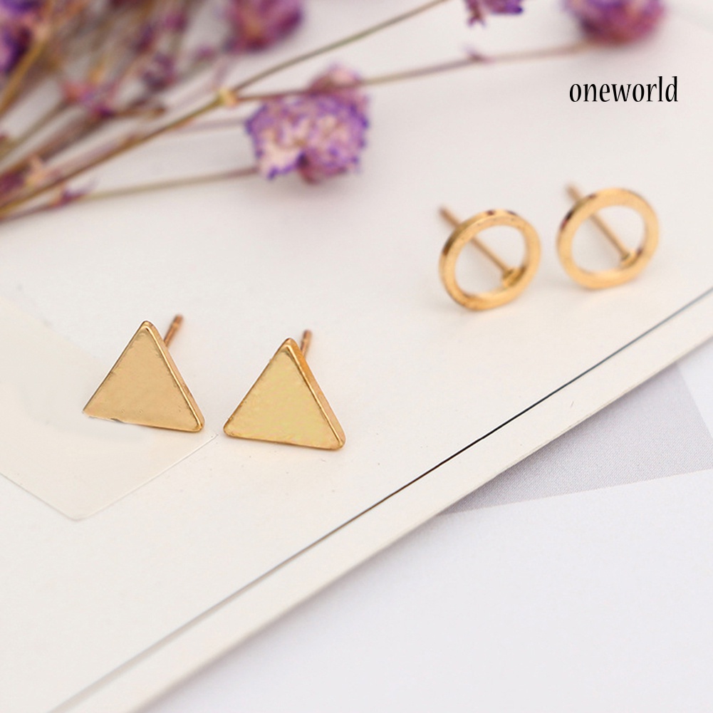 OW@ 8Pcs/Set Fashion Geometric Square Triangle Circle Ear Stud Earrings Women Gift