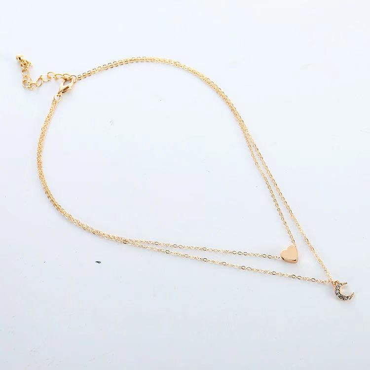 Kalung 2 Bandul Untuk Wanita / Kalung Liontin Love Bulan Sabit Korean Fashion Wanita Import