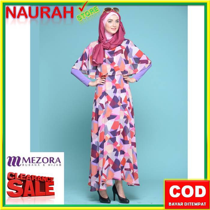 Mezora Charlotte Cape Dress Busana Muslim Original Chiffon Ekslusiv Motif Abstrak Cantik Elegant