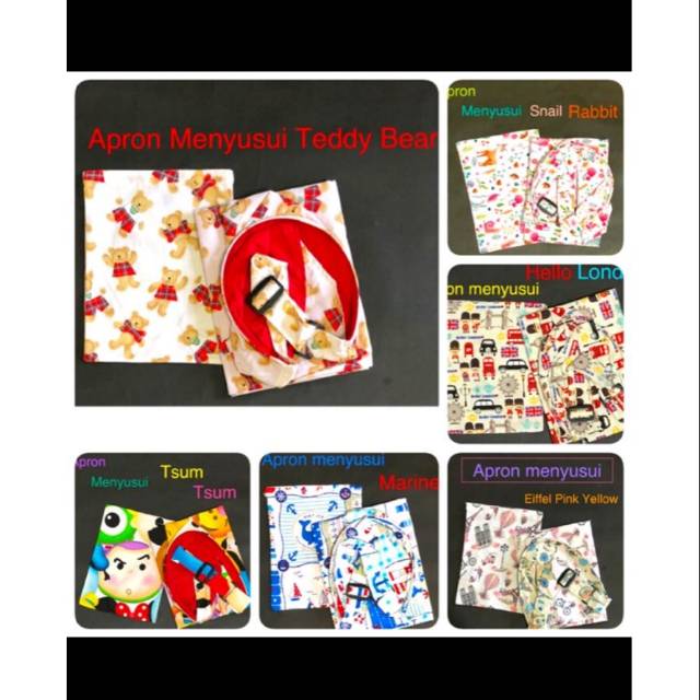 1 pcs Velby Apron Menyusui Teddy Bear,Tsum,Marine,Snail Rabbit,Hella London,Eiffel Pink Yellow Apron