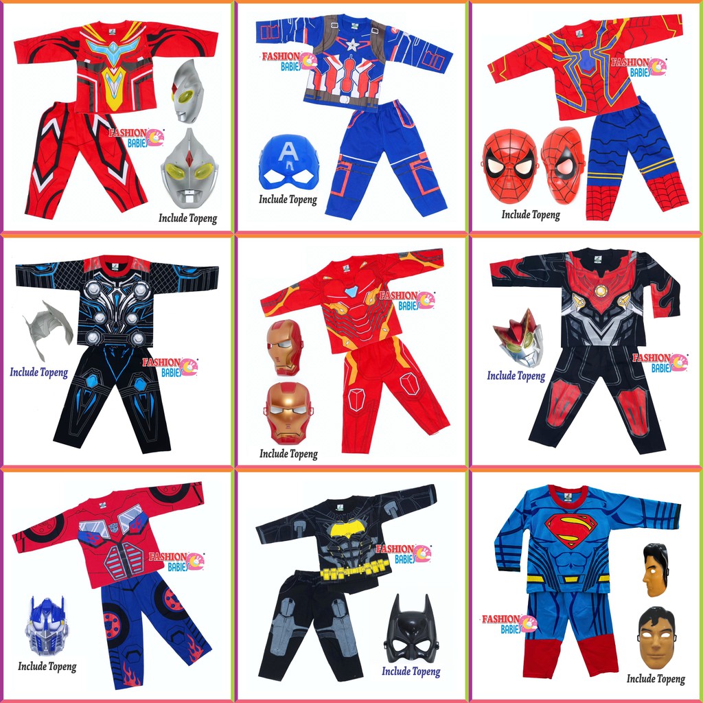 ❤ Baby Fashion ❤ KOSTUM SUPERHERO TOPENG / SETELAN PANJANG / SPIDERMAN / IRONMAN / BATMAN 2 - 4TAHUN