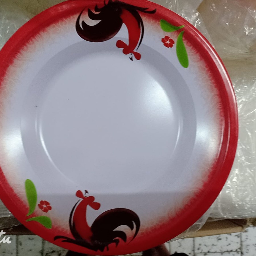 Piring Enamel 22 CM Kaleng Seng ayam jago/BUNGA Jadul Vintage