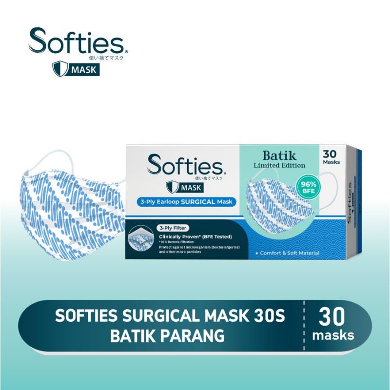 Softies Surgical Mask 3 ply earloop isi 30 pcs