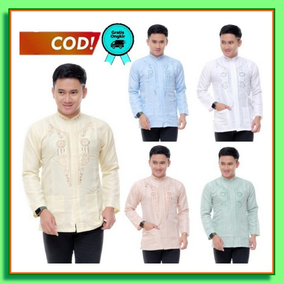 Baju Koko Syubbanul Muslimin Koko Kombinasi Bordir Pintu Aceh Pakain Muslim Lengan Panjang Dewasa Lm