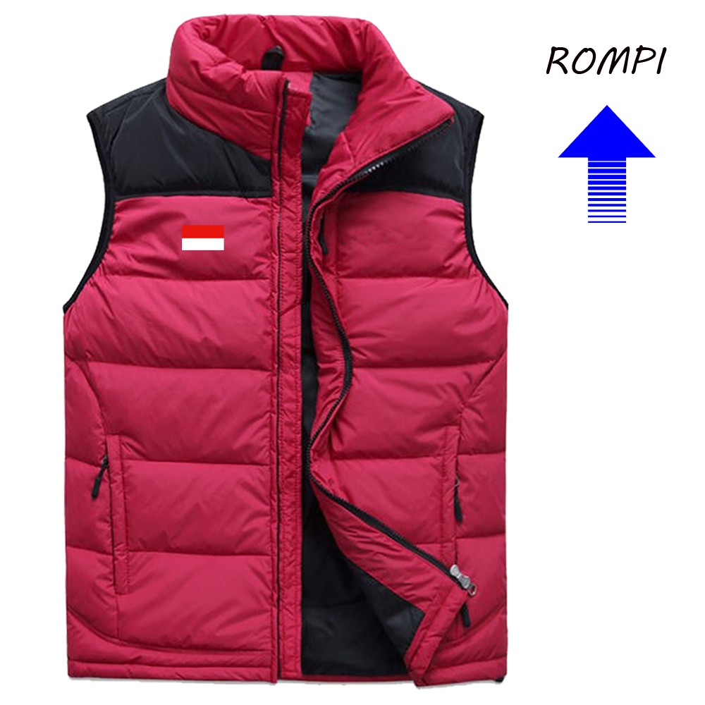 Rompi Vest Pria Merah Tebal Parasut Logo Merah Putih