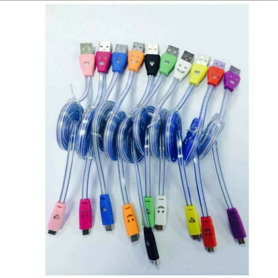 Kabel Data Smile Led Micro USB - Data Cable Smile Led Nyala - SC