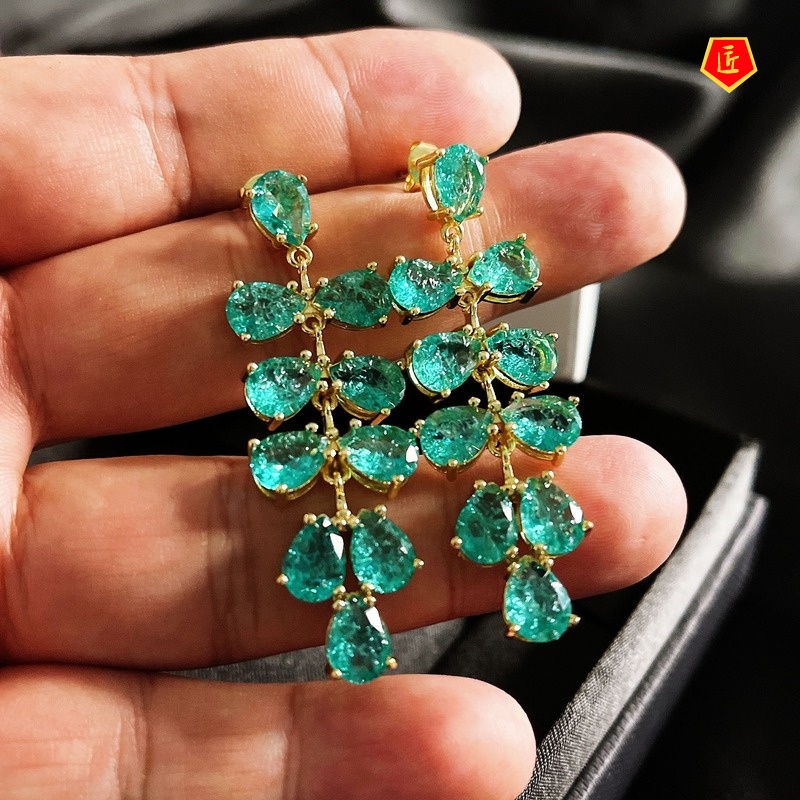 [Ready Stock]Fashion S925 Silver Green Gem Grape-Shaped Earrings