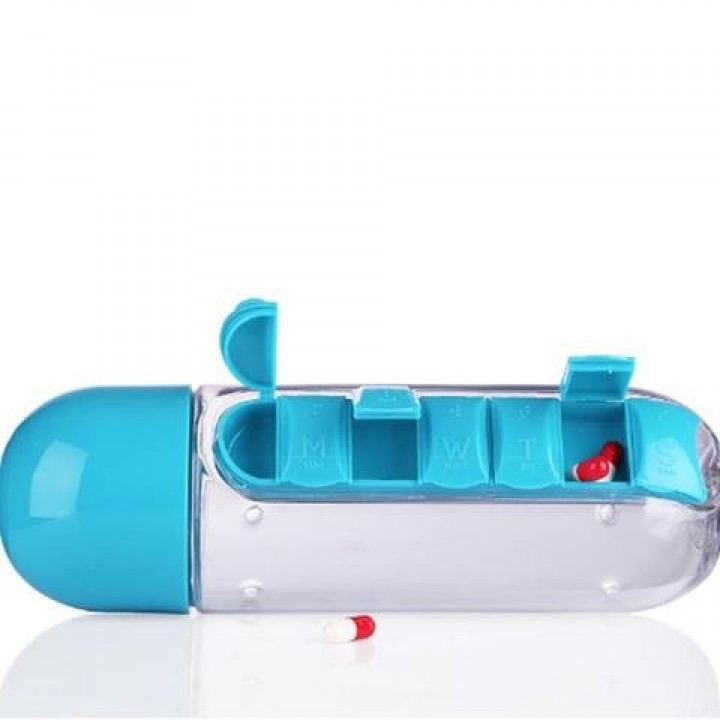 7 Days Pill and Vitamin Organizer BPA Free Water Bottle - Botol Minum dengan Tempat Obat