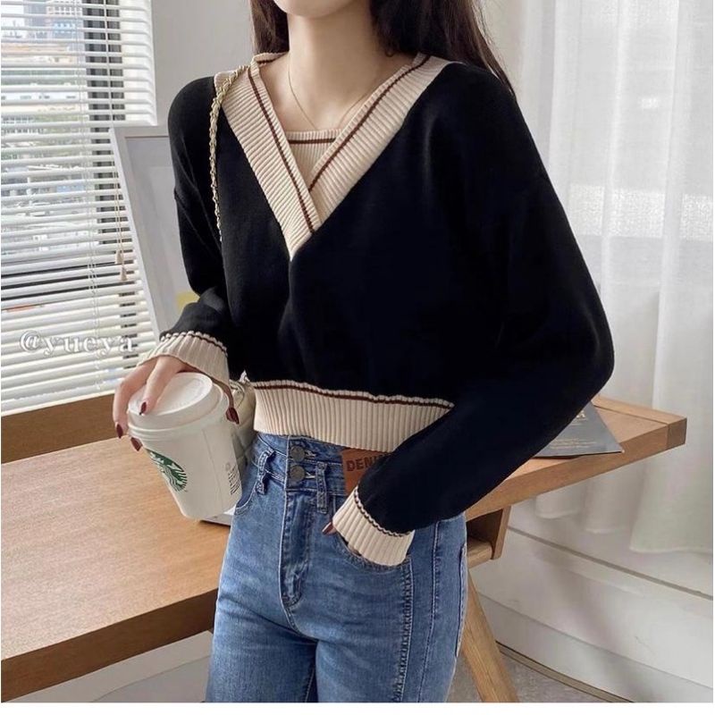 JULIE TOP KNITE SWEATER | SWEATER RAJUT CROP | ATASAN RAJUT KOREA | SWEATER KOREAN STYLE