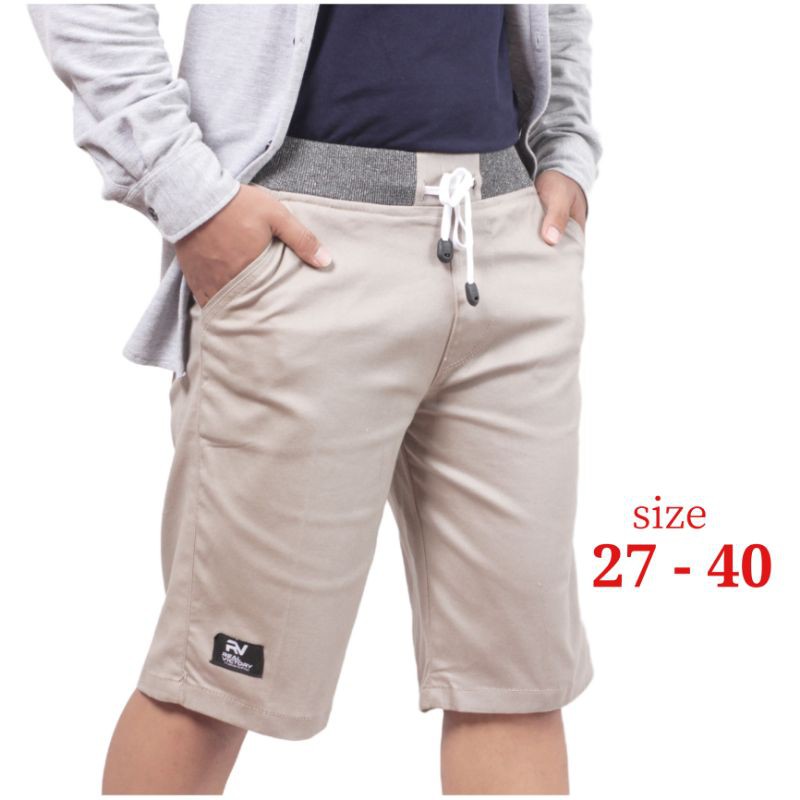 [Bisa COD] Celana Pendek Pria Cowok Dewasa Chino Rip Karet Pinggang Chinos Katun Twill Premiun