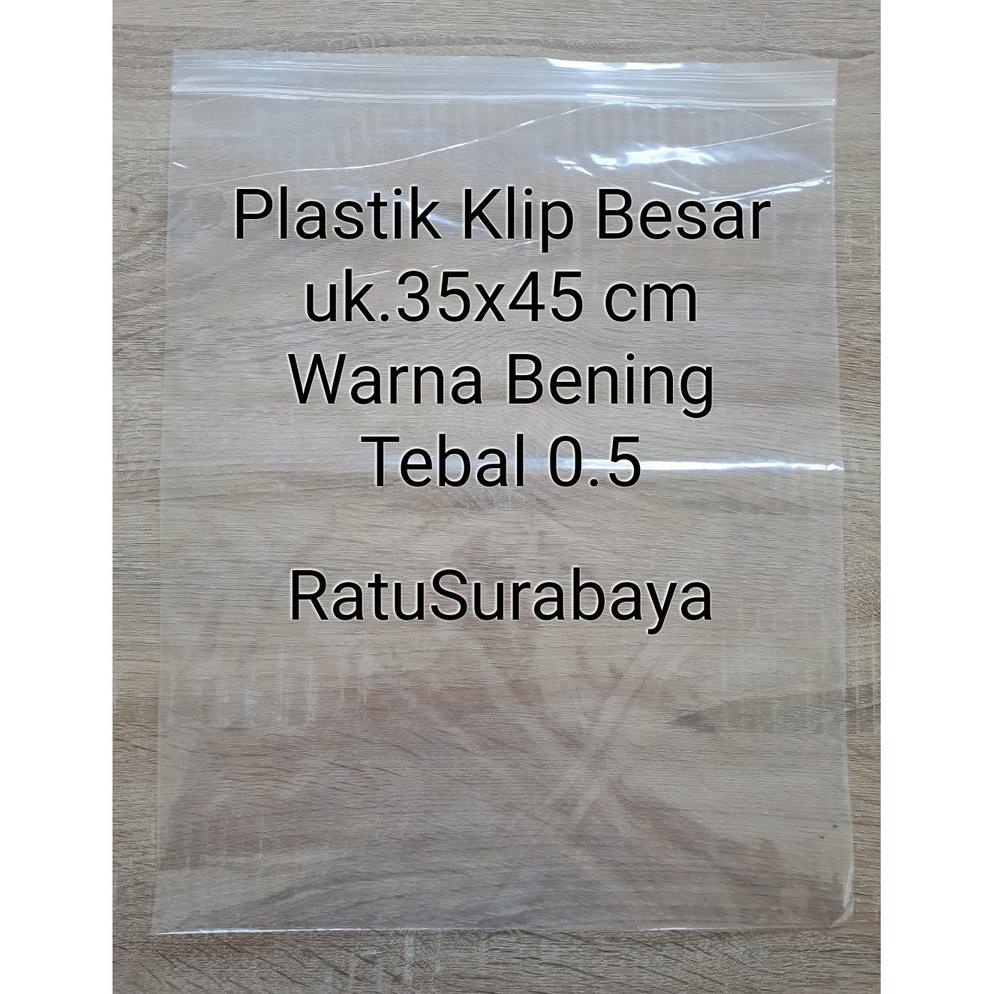 PLASTIK KLIP BESAR 35X45 CM ZIPLOCK TEBAL 05 BENING ISI 25 LBR PACKING BAJU JUMBO JAKET HOODIE GAMIS
