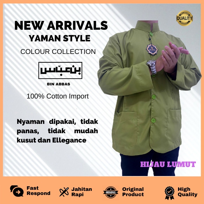 Baju Koko Yaman style Habaib/hadramaut bin abbas jumbo Hijau Lumut