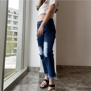 Jual RAY - BOYFRIEND RIPPED JEANS READY 2 WARNA HIGHWAIST ROBEK DILAPIS