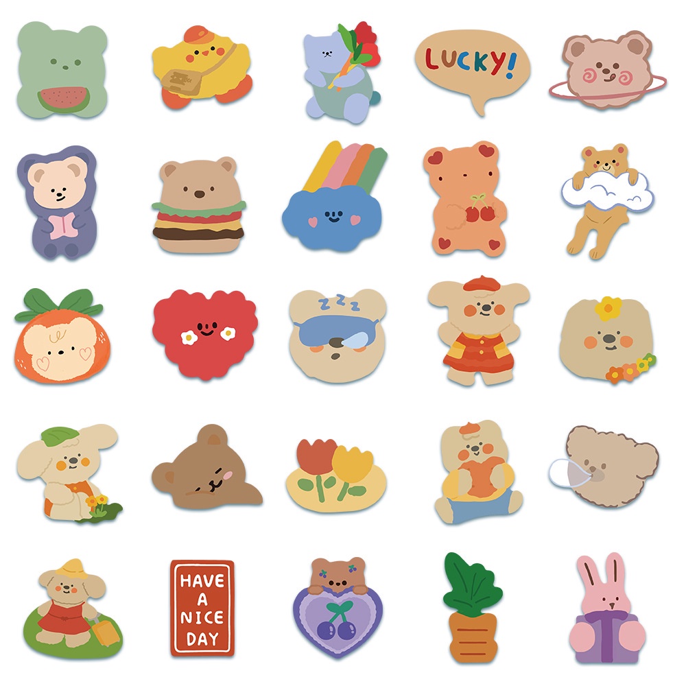 50pcs/set Stiker Dapat Dilepas Motif Beruang Kelinci Warna-Warni Gaya Korea Untuk Notebook Motor Dapat Dihias