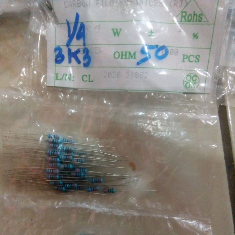 resistor 3k3 1/4watt per pack