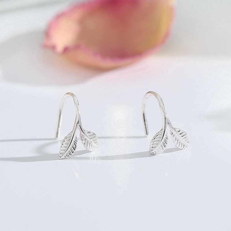 Meninggalkan Anting Perak Silver Hook Earrings Korea Simple Leaves Clip Earring Matel for Women Cute Jewelry Gifts