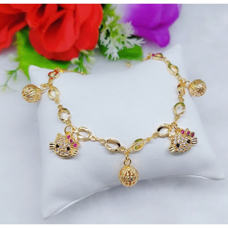 Set Gelang Kitty permata lapis emas fashion jewellery