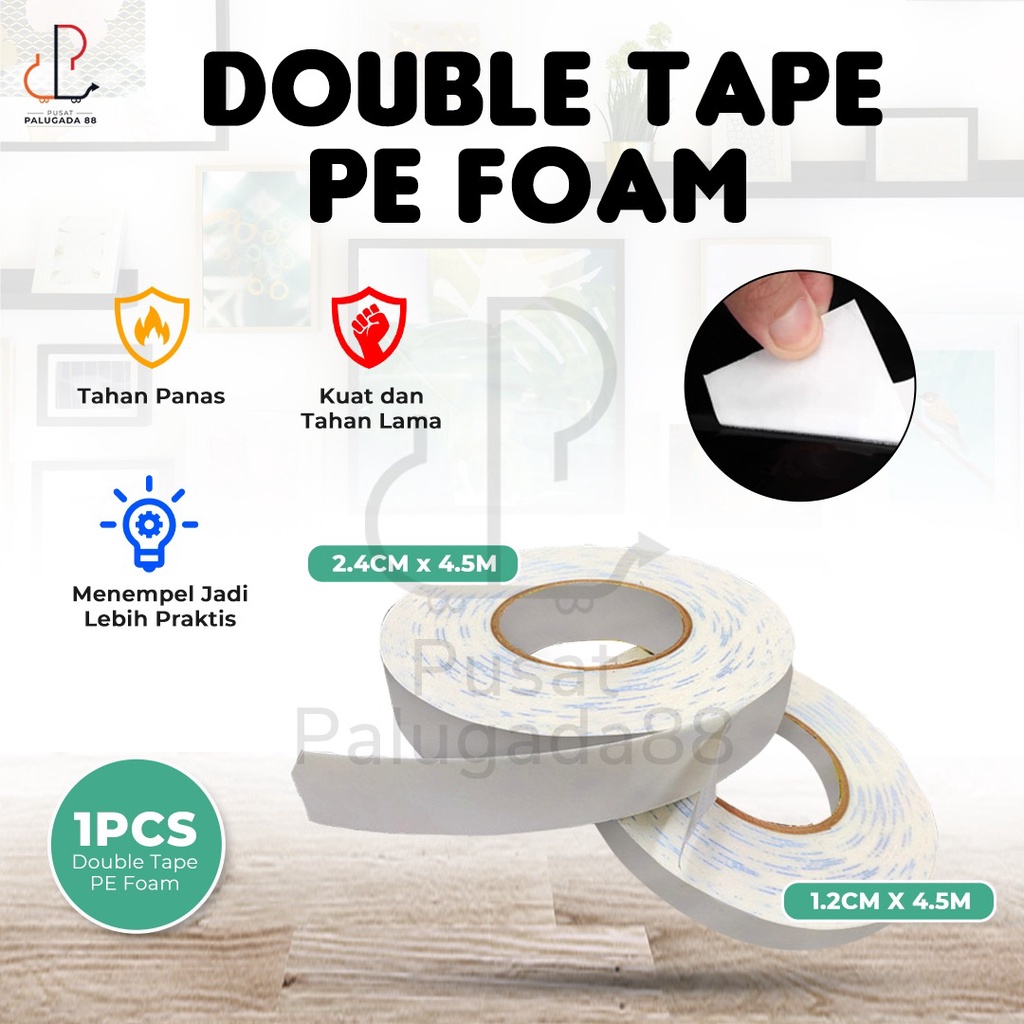 Double Tape Pe Foam Isolasi 1/2 Inch Busa Putih 12mm x 4,5M 12 mm X-3M 12mm x 4.5M NON BATIK 5M BUSA 4, 5 M METER 12MM 1/2 INCH