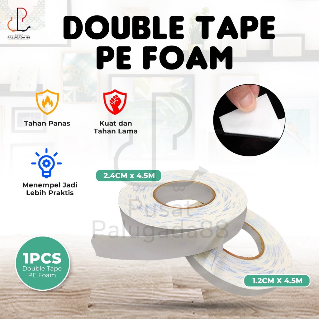 Double Tape Pe Foam Isolasi 1 Inch &quot; Busa Putih 24mm x 4,5M 24 mm X-3M 24mm x 4.5M NON BATIK 5M BUSA 4 , 5 M METER 24MM 1 INCH