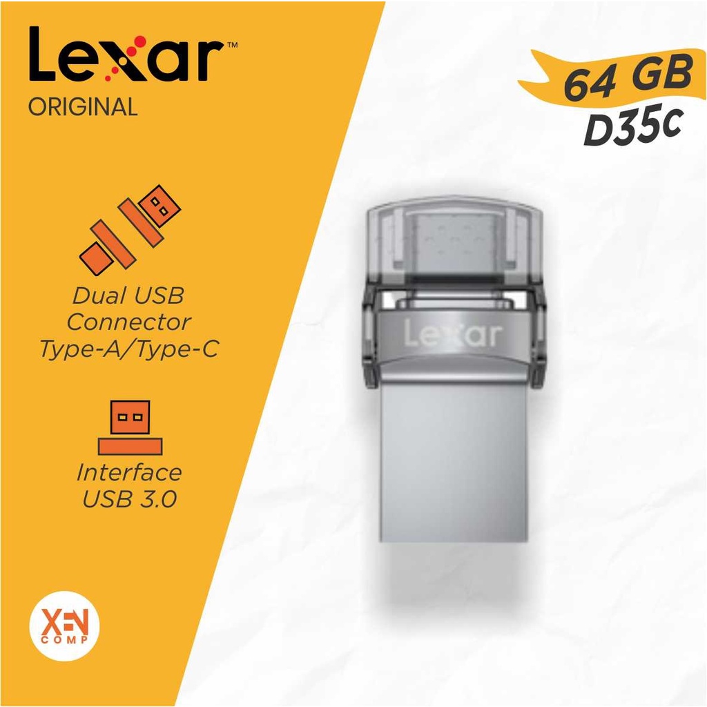 Flashdisk OTG  64GB LEXAR JumpDrive® Dual Drive D35c USB 3.0 Type-C Flash Drive