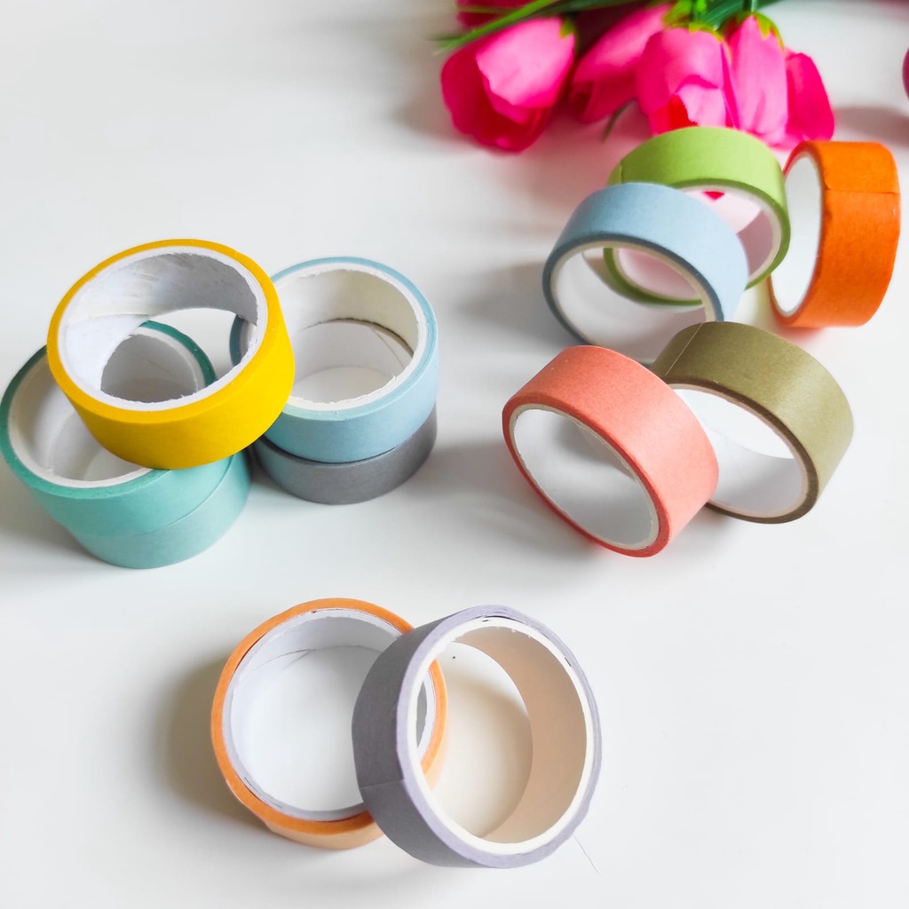 SELOTIP WASHI TAPE JOYKO KODE WT-100 SOLATIP WARNA WARNI JURNAL PEACH PASTEL 1 BOS ISI 12 WARNA MURAH