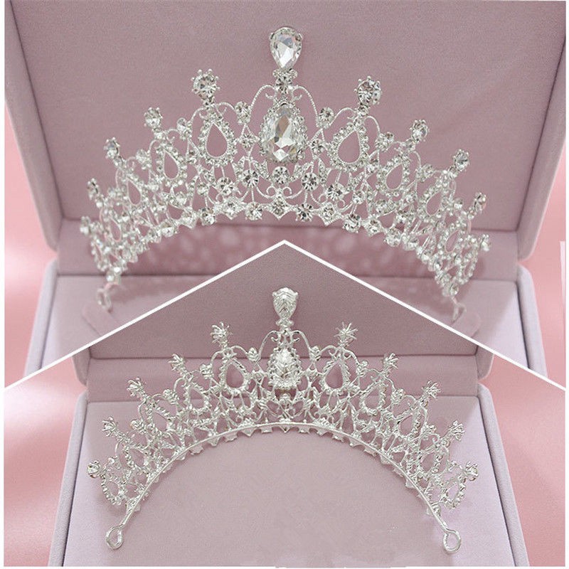 Girl Wedding Bridal Crystal Rhinestone Necklace Earrings Crown Tiara Jewelry Set