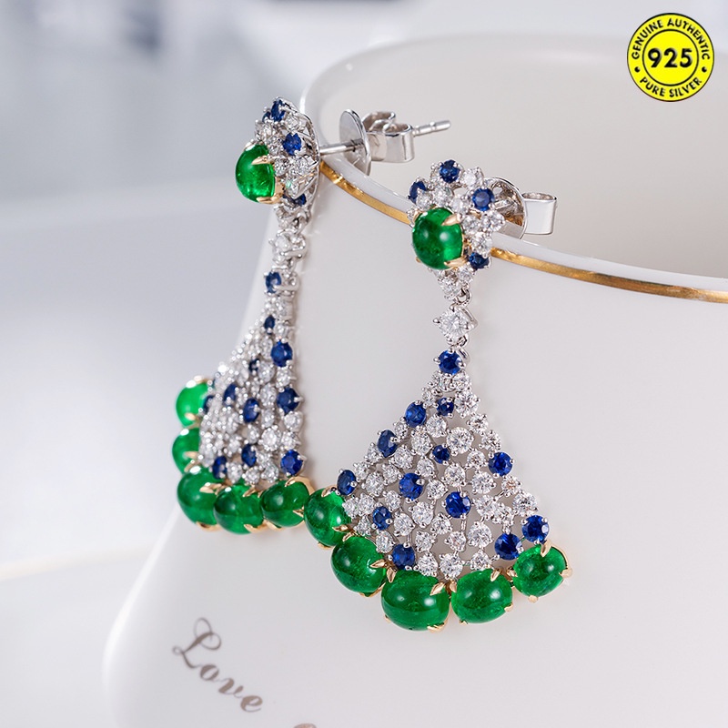 Anting Tusuk Sterling Silver 925 Model Peri Dengan Emerald Mewah Untuk Wanita