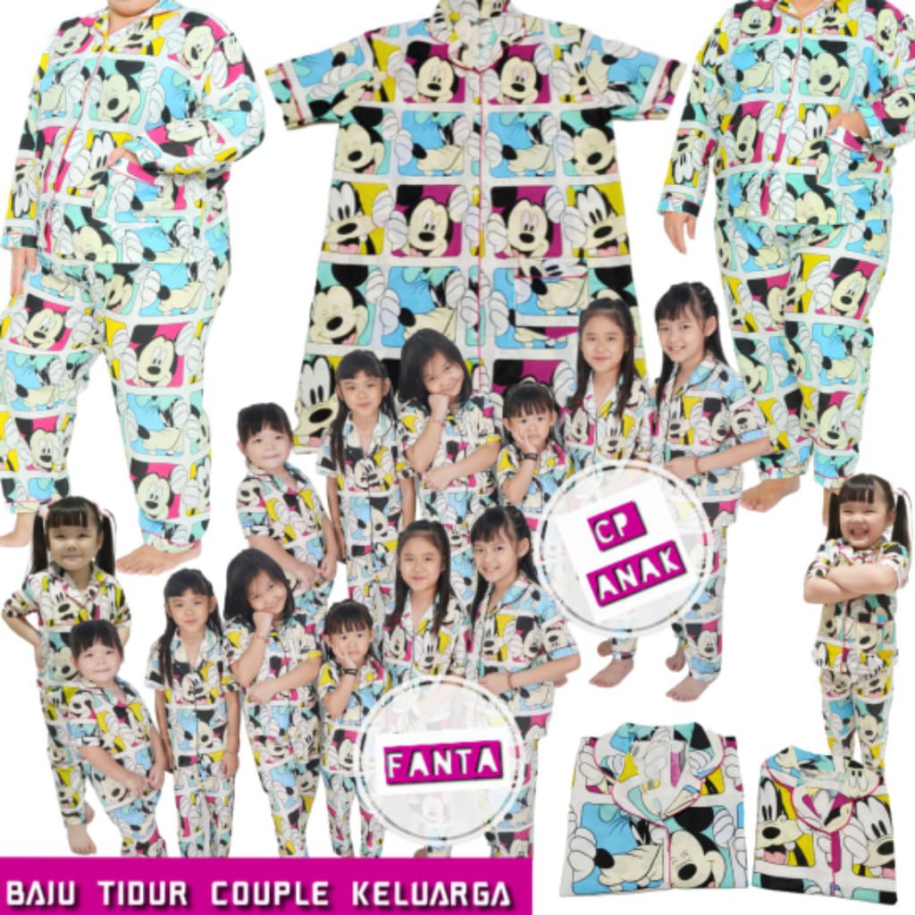 Piyama bisa couple ibu dan anak / baju tidur anak perempuan / laki-laki / motif Tikus kotak fanta