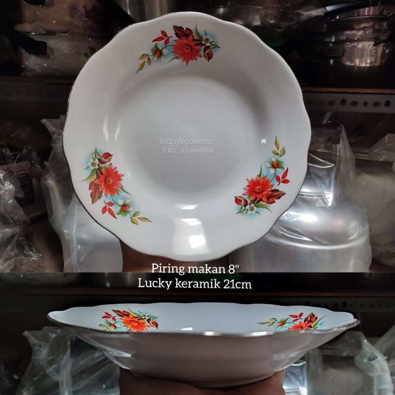 isi 6 Piring makan Lucky keramik 8"/Piring makan motif bunga