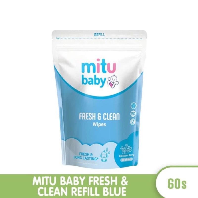 MITU Baby Soft Care Wipes Refill - Tissue / Tisu Basah 60 Sheets - Biru