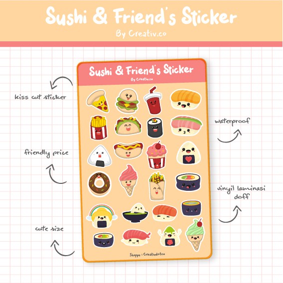 

STICKER SUSHI & FRIEND'S [KISS CUT] [STICKER MURAH] [ANTI AIR] [COD]